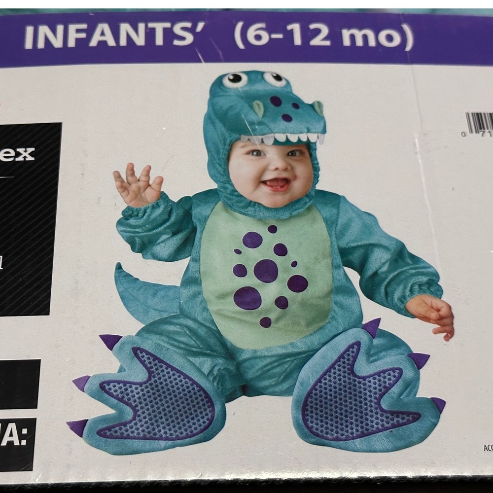 Baby T-Rex Halloween Costume Teal Blue Dinosaur Infants 6-12 Months 4pc NWT